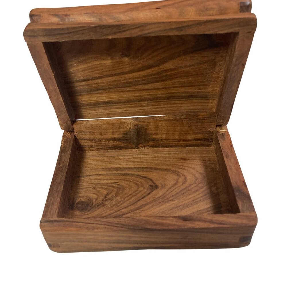 Vintage Elephant Carved Wood Jewelry Box Trinket Box Hinged Lid 4.5x3.5 - Picture 6 of 8